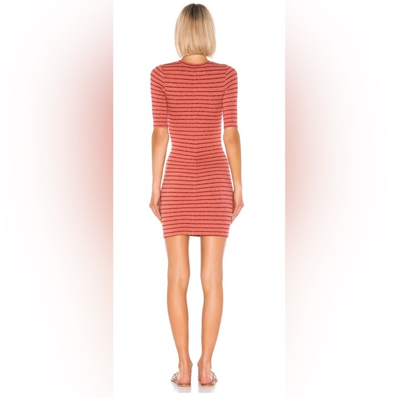 Enza Costa Rib Short Sleeve Mini Dress in Pink Sand & Red - Picture 2 of 8